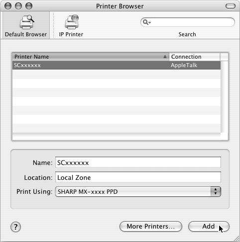 MAC OS X 4 Skonfiguruj sterownik drukarki. Procedura konfiguracji sterownika drukarki zależy od wersji systemu operacyjnego. Procedury postępowania w systemach w wersji v0.4., v0.5 do 0.5.8 i v0.