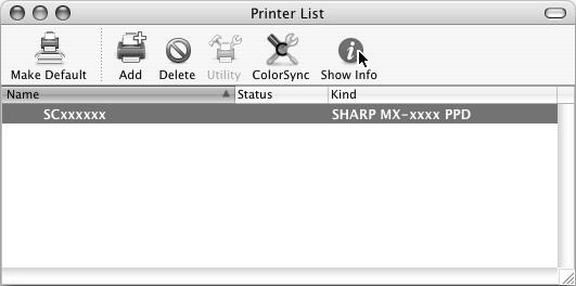 MAC OS X 5 Wyświetl informacje o drukarce. 6 Wybierz konfigurację urządzenia.