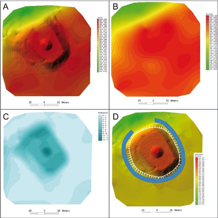 Fig. 9. The topography of Góra Katedralna: A the contemporary hypsometry of the culmination against the shaded map of the lie of the land (by P.