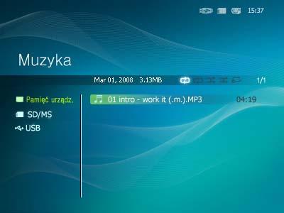 obsługi Music (Muzyka) Menu wyświetlane po wybraniu listy Naciśnięcie przycisku Menu na urządzeniu powoduje wyświetlenie na ekranie menu zaznaczonej pozycji.