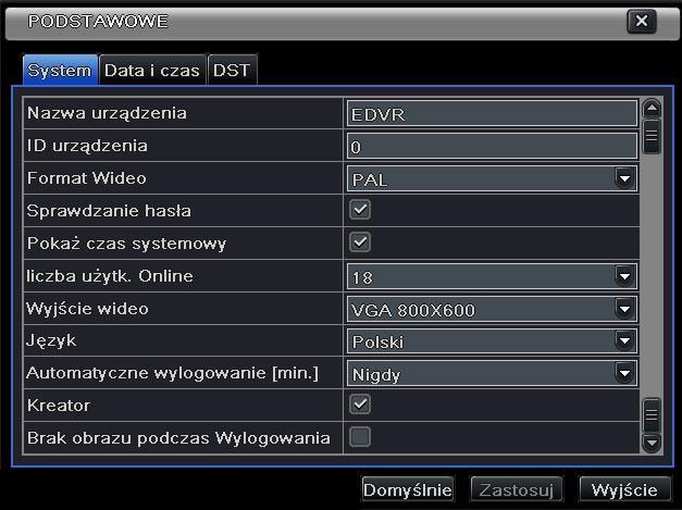 5.1. Podstawowa konfiguracja Menu konfiguracji podstawowe zawiera trzy podmenu: System, data i czas oraz ustawienia czasu letniego. 5.1.1. System Wejdź do Menu główne Ustawienia Podstawowe System