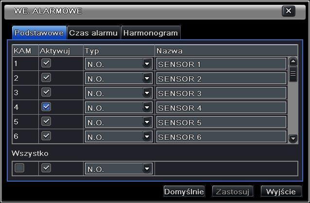 Utwórz harmonogram nagrywania wyzwalanego wejściem alarmowym w taki sam sposób jak harmonogram nagrywania w/g czasu; patrz punkt 4.4.1.