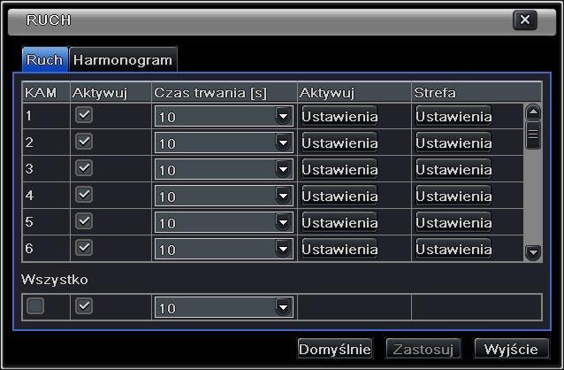 Harmonogram działania wejścia alarmowego: Utwórz harmonogram alarmów w taki sam sposób jak harmonogram nagrywania w/g czasu; patrz punkt 5.4.1. 5.5.2.
