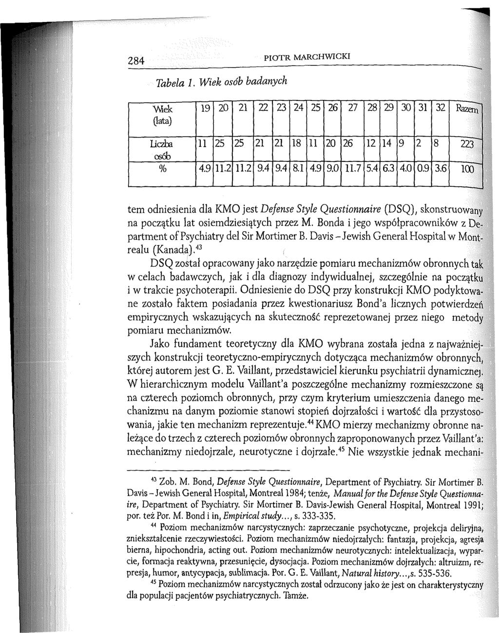 284 PIOTR MARCHWICKI Tabela 1. Wiek osób badanych Wek (lata) 19 20 21 22 23 24 25 26 27 28 29 30 31 32 Rażeni liczba osób 11 25 25 21 21 18 11 20 26 12 14 9 2 8 223 % 4.9 11.2 11.2 9.4 9.4 8.1 4.9 9.
