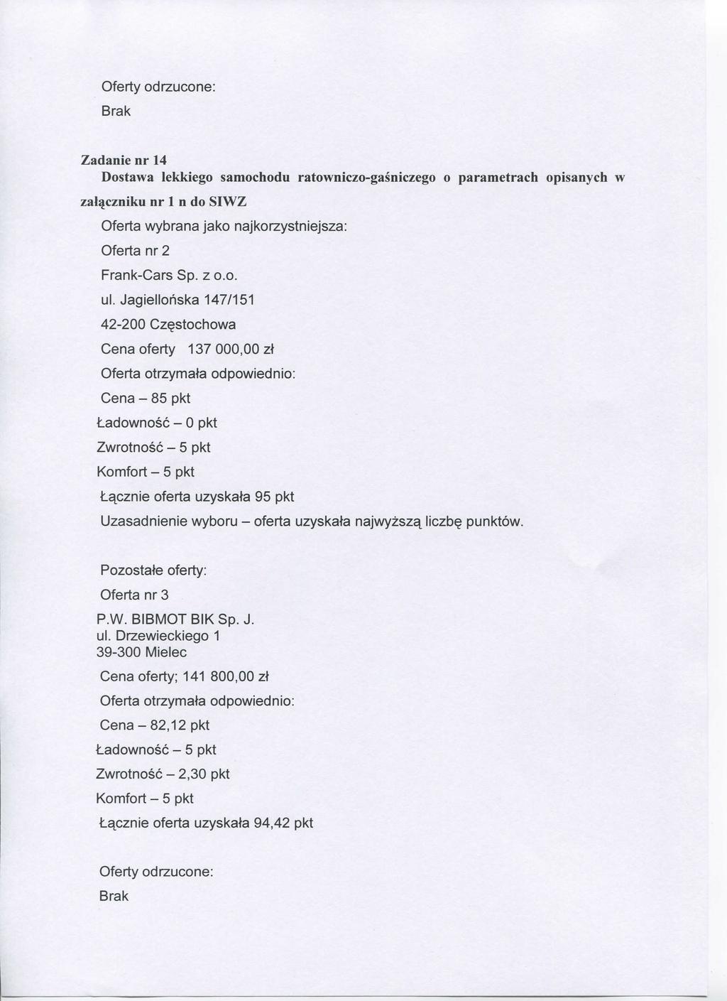 Zadanie nr 14 zal^czniku nr 1 n do SIWZ ul.