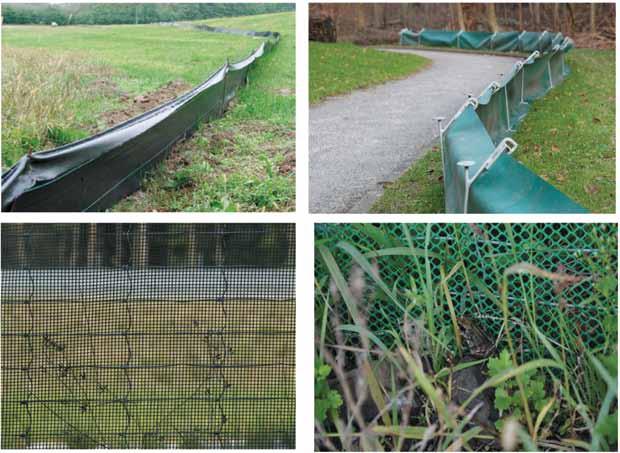 Nr 12 PRZEGLĄD GÓRNICZY 45 Rys. 6. Przykłady ogrodzeń tymczasowych dla ochrony płazów (Kurek i in.2011) Fig. 6. Examples of temporary fences for amphibia preservation i powstanie stały akwen stanowiący nowe siedlisko dla roślin i zwierząt.