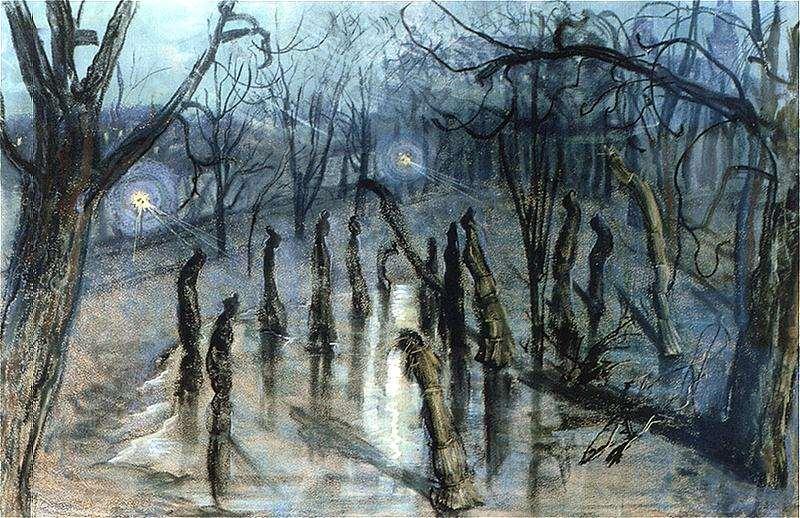 Chochoły (Planty nocą). 1898-99. Pastel.