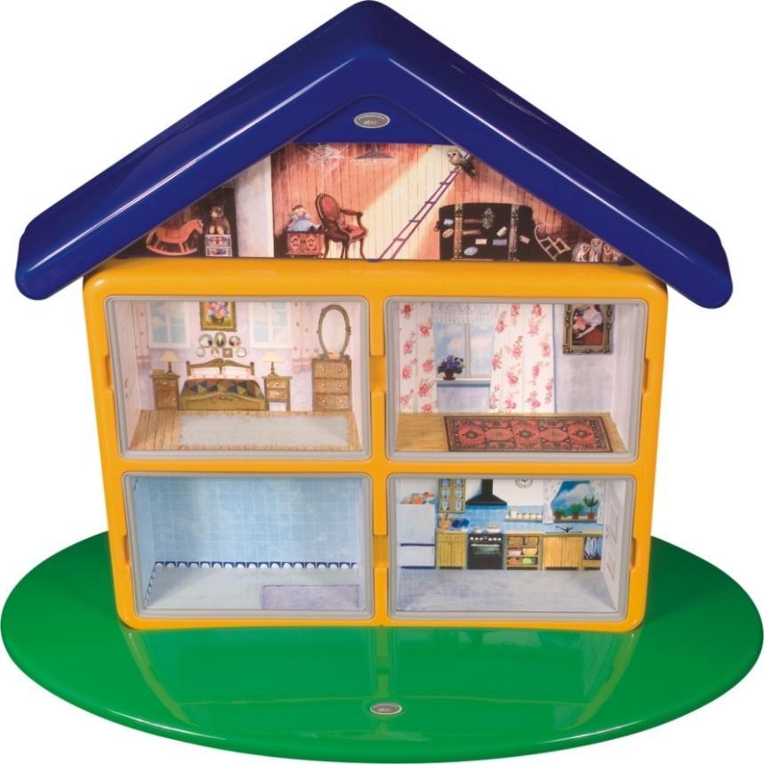 MAGNETYCZNY DOMEK TABLICOWY Model domku wykonany z kolorowego tworzywa (wraz z dachem, poddaszem i czterema pomieszczeniami).