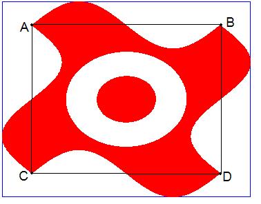 PRZYKŁAD 1 Aby ułatwić obliczenie pola pierwszego obszaru wprowadzamy wierzchołki: a następnie ze wzoru na kwadrat i koło jest to: obszar = pole kwadratu ABCD pole