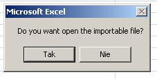 xls, co jest potwierdzone komunikatem: Po kliknięciu OK wyświetli się pytanie
