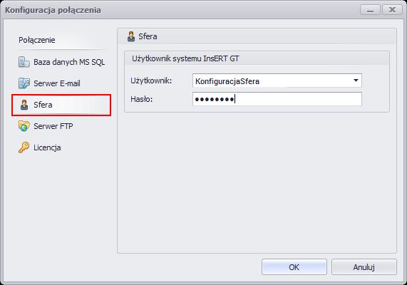 Opcje, które należy uzupełnić to: Serwer serwer SMTP poczty e-mail; Port port poczty wychodzącej (domyślny 587); Użytkownik użytkownik konta poczty e-mail (login lub e-mail); Hasło hasło do konta