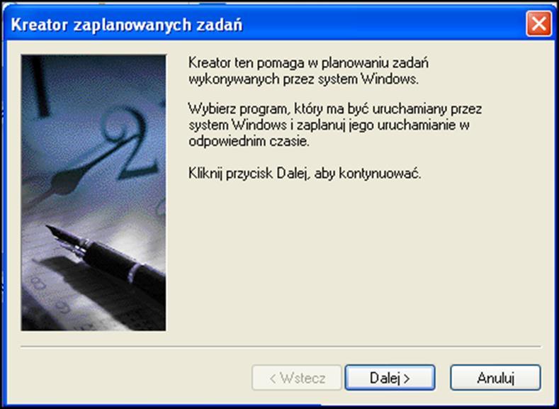 8.1 Windows XP Żeby uruchomić harmonogram zadań należy kolejno wybrać: Start Panel Sterowania Zaplanowane zadania.