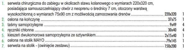 Pakiet 2 Czy Zamawiający dopuści jałowy zestaw serwet do operacji na kolanie skład: Obłożenie chirurgiczne wykonane z laminatu dwuwarstwowego (włóknina hydrofilowa PP typu spunbond/folia