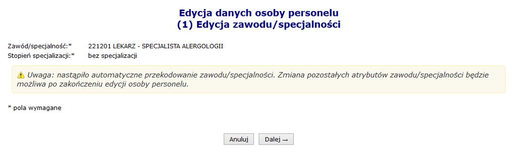 Rysunek 2 Automatyczne przekodowanie zawodu / specjalności b.