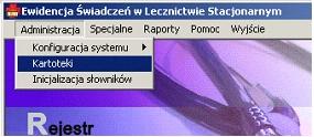 Elementy główne programu Ewidencja Świadczeń 10 których przechowuje się dokumenty pacjenta (punkty rejestracyjne). Aby zmienić bieżącą kartotekę: 1.