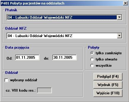 49 5 Lecznictwo Stacjonarne Raporty W menu górnym formularza głównego aplikacji dostępny jest szereg raportów, przy pomocy, których można różnorodnie analizować zgromadzone w bazie dane.
