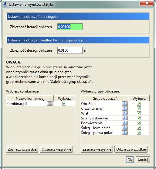 Cięgna Z uwzględnieniem cięgien gdzie pręty oznaczone jako cięgno mogą przenosić jedynie siły rozciągające, a obliczenia mogą być wykonane jedynie dla wybranych grup obciążeń i kombinacji.