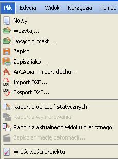 Instalowanie i uruchamianie programu Rys. 2.7 Menu Plik Dołącz projekt Po jej wywołaniu wyświetlone zostanie okno wczytania dowolnego projektu z dysku.
