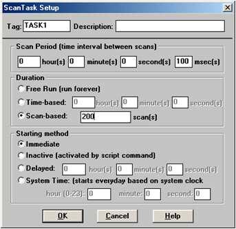 : Scan Period - krok próbkowania, Duration czas trwania procesu (bez limitu czasu, zadany określony czas lub