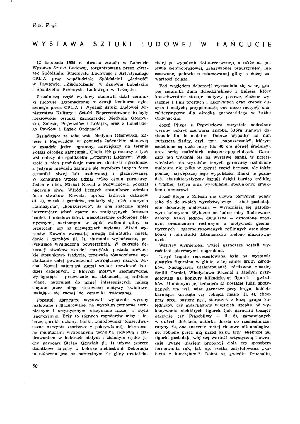 Etoa Prys WYSTAWA SZTUKI LU DOWEJ W Ł A Ń C U C I E 12 listopada 1959 r.