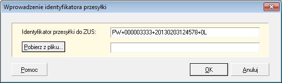 5.6.6 Wprowadzenie identyfikatora przesyłki Funkcja pozwala na wprowadzenie otrzymanego podczas wysyłania pliku identyfikatora przesyłki przekazanej do ZUS.