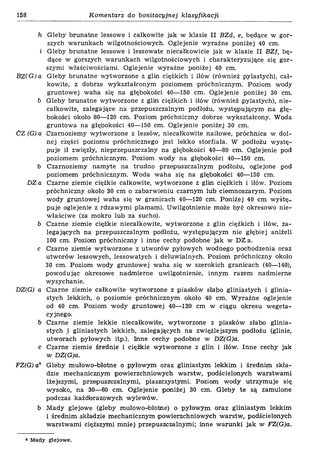 158 Komentarz do bonitacyjnej klasyfikacji h G leby brunatne lessow e i całkow ite jak w klasie II BZd, e, będące w gorszych w arunkach w ilgotnościow ych. O glejenie w yraźne poniżej 40 cm.
