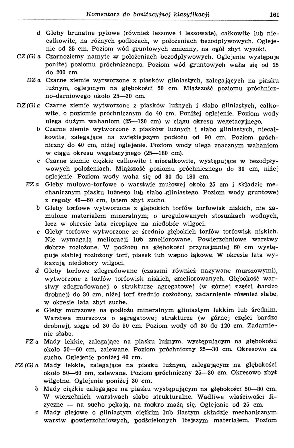 Komentarz do bonitacyjnej klasyfikacji 161 d G leby brunatne pyłow e (również lessow e i lessow ate), całkow ite lub n ie całkow ite, na różnych podłożach, w położeniach bezodpływ ow ych.