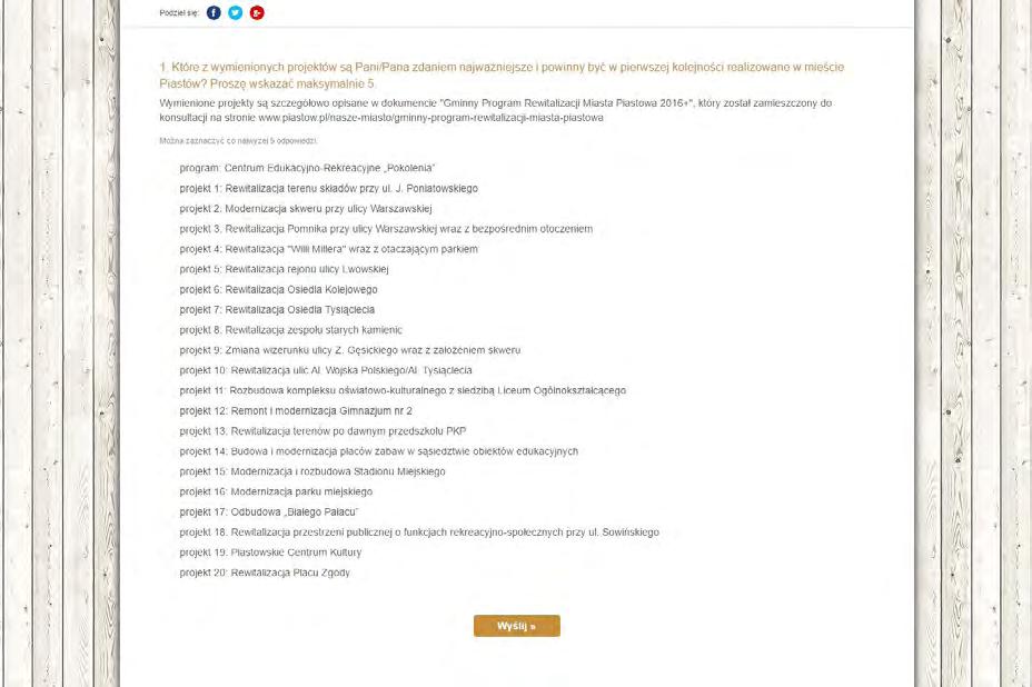 Hierarchizacja projektów rewitalizacyjnych II ankieta internetowa Dostępna na stronie internetowej o rewitalizacji Miasta Piastowa: www.piastow.