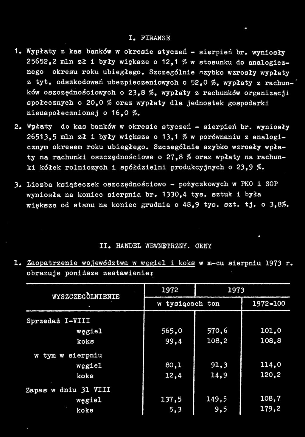 Szczególnie szybko wzrosły wpłaty na rachunki oszczędnościowe o 27,8 % oraz wpłaty na rachunki kółek rolniczych i spółdzielni produkcyjnych o 23,9 %. 3.