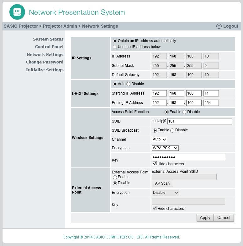 5. W lewym panelu kliknij Network Settings. Spowoduje to wyświetlenie strony Network Settings. Wymagane ciągi znaków oraz ustawienia zostały otoczone czerwoną ramką.