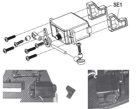 j) Serwo układu kierowniczego Serwo układu kierowniczego (nie dołączone do dostawy) instaluje się w podwoziu za pomocą dwóch wsporników kątowych "SE1".