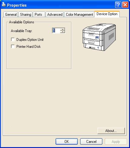 USTAWIENIE STEROWNIKÓW DRUKARKI W SYSTEMIE WINDOWS Po zainstalowaniu w drukarce dodatkowej opcji konieczne jest uaktywnienie jej w sterowniku Windows.