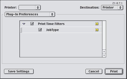 Mac OS 9 W sterowniku Apple LaserWriter należy najpierw włączyć dodatek typu plug-in do bezpiecznego drukowania. Ten krok jest zbędny w sterowniku Adobe PostScript.