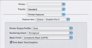 Mac OS X (Graphic Pro) 1. W menu [Plik] wybierz polecenie [Drukuj]. 1 2 3 4 2. W menu [Drukarka] (1) wybierz model drukarki. 3. W następnym menu (2) wybierz polecenie [Funkcje drukarki].