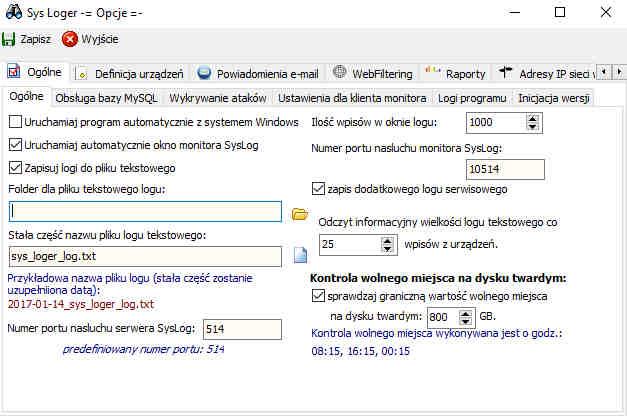 Konfiguracja i uruchomienie Konfigurację programu SysLoger przeprowadza się po wybraniu menu Opcje z monitora sys_loger.