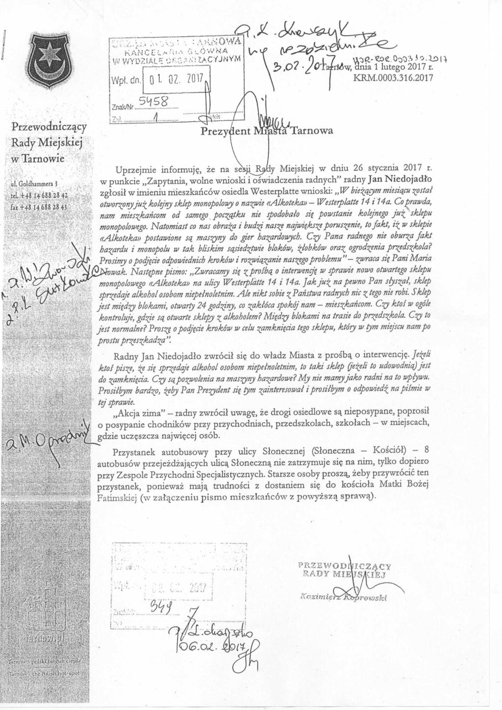 ,,.5^S^ VW WYDZIAŁ^ O^^G.^! >.CYJN Wpi.dn. Ql 02. 2017 2>,O? /0?dd6-v, Hnia 1 lutego 2017 r. KRM.0003.316.