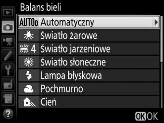 Precyzyjna korekta balansu bieli Przy ustawieniach innych niż K (Wybór temperatury barwowej) balans bieli można precyzyjnie skorygować w celu skompensowania różnych odcieni barwy źródła światła lub