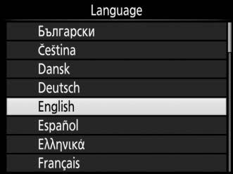 Konfiguracja z użyciem menu aparatu Zegar aparatu można ustawić ręcznie. 1 Włącz aparat. Wyświetlone zostanie okno dialogowe wyboru języka.