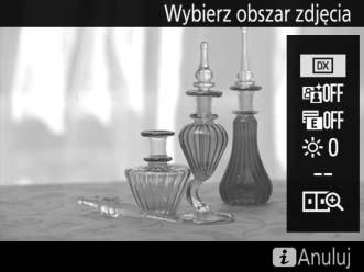 Korzystanie z przycisku i Dostęp do opcji wymienionych poniżej można uzyskać, naciskając przycisk i podczas fotografowania w trybie podglądu na żywo.