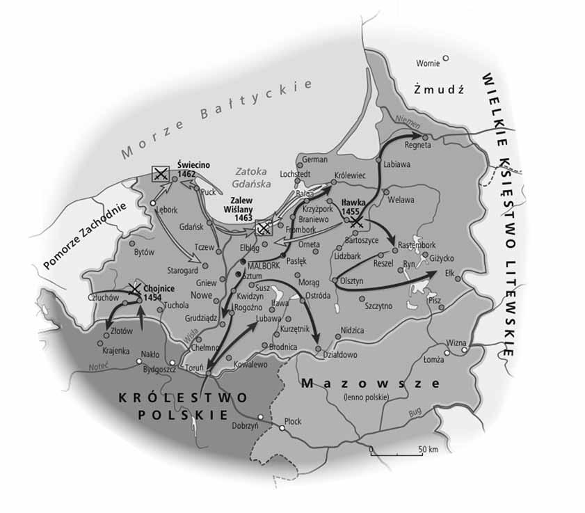 Mapa do zadania 8. Zadanie 8. Przedstawione na mapie wydarzenia dotyczą A. wojny polsko-szwedzkiej, zwanej potopem. B. działań zbrojnych w Inflantach u schyłku XVI w. C.