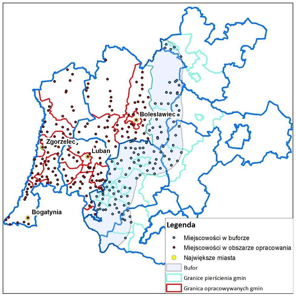 ZAKRES I CEL OPRACOWANIA ZAKRES ORPACOWANIA: powiat zgorzelecki, lubański, część powiatu bolesławieckiego oraz bufor, 287 miejscowości (w tym 109 w buforze).