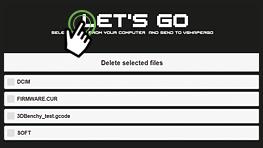 Wgranie programu na Drukarkę 3D Moduł WiFi Aby dodać plik kliknij w logo LET`S GO. Wybierz g-cod z Twojego komputera i kliknij OPEN.