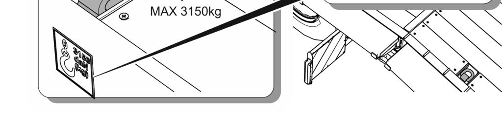 RYSUNEK 4.9 Dopuszczalne parametry zaczepu ładunkowego (1) zaczep ładunkowy, (2) nalepka informacyjna Przyczepa niskopodwoziowa wyposaŝona jest uchwyty ładunkowe.