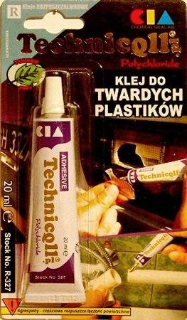 Technicqll - klej do twardych plastików, 20ml, przeźroczysty Kod Kleimy: tcl1020oo20k030y Pojemność: 20ml Cechy: Rozpuszcza klejone powierzchnie wulkanizując je.
