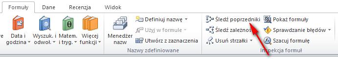 Śledzenie wizualizowane jest za pomocą strzałek wskazujących kolejno powiązane ze sobą komórki.