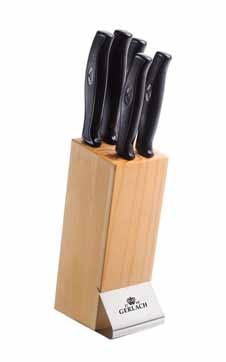 W BLOKU Elegancki drewniany stojak W skład zestawu wchodzą: nóż do chleba 7, nóż kuchenny