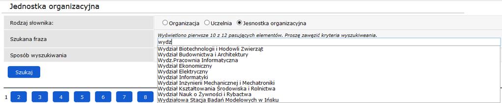 Listę pozycji możemy ograniczyć wpisując tekst w polu Szukana fraza. Pozycje na liście zostaną ograniczone zgodnie z wpisaną wartością.