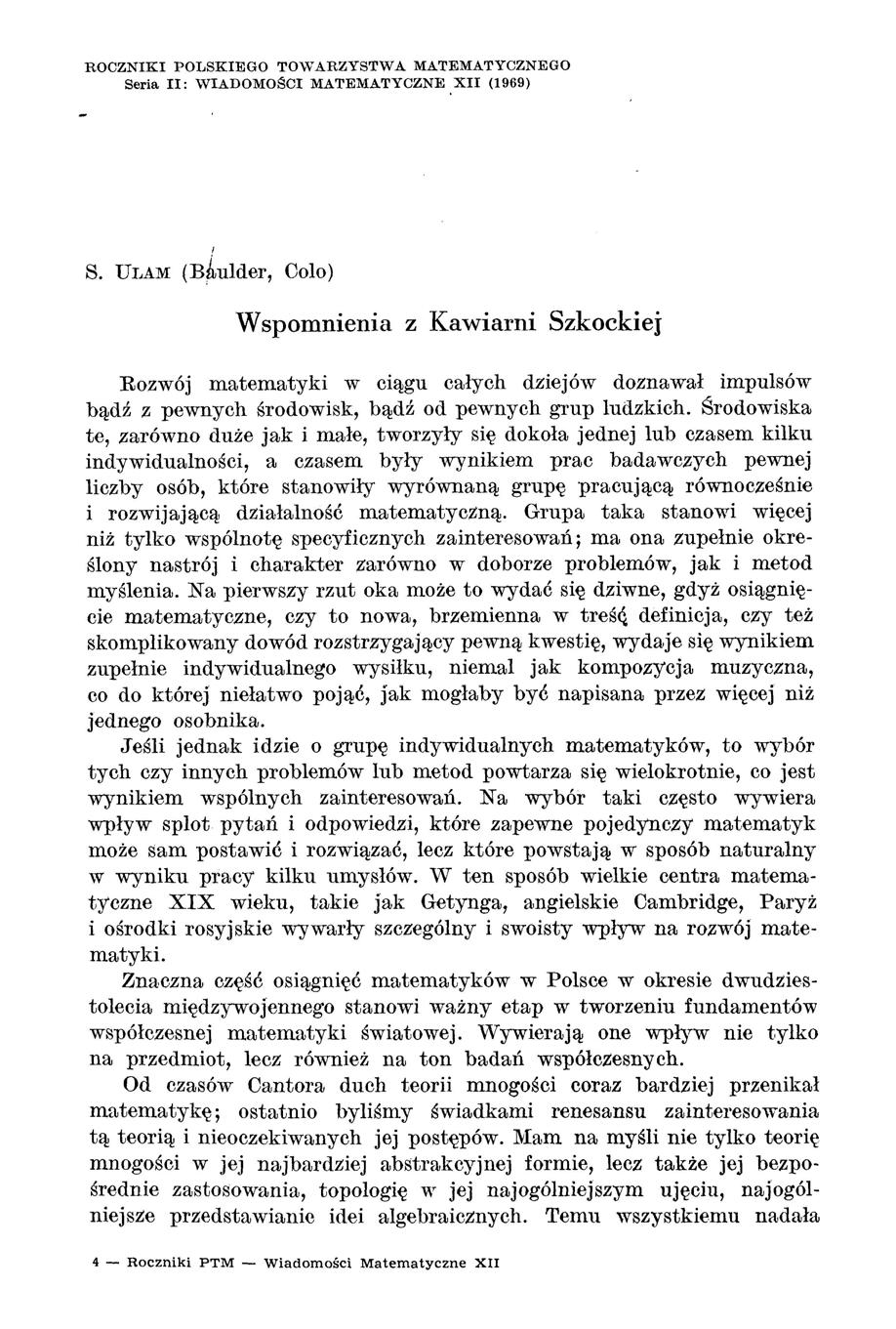 ROCZNIKI POLSKIEGO TOWARZYSTW A MA.TEMA.TYCZNEGO Seria II: WIADOMOŚCI MATEMATYCZNE XII (1969) S. Ur.