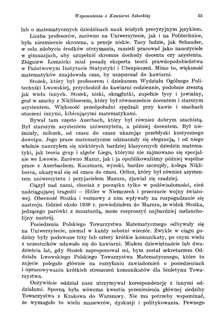 Wspomnienia z Kawiarni Szkockiej 55 lub o matematycznych dziedzinach nauk ścisłych precyzyjnym językiem.