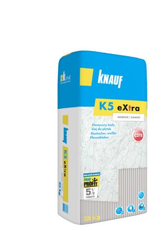 PLN/opakowanie 579977 Knauf K5 extra Marmur/Kamień worek 25 kg 48 47,00 KNAUF K6 BŁYSKAWICZNY PLUS Elastyczny, szybkowiążący klej do płytek C2FTS1 Cienkowarstwowy, cementowy klej do mocowania